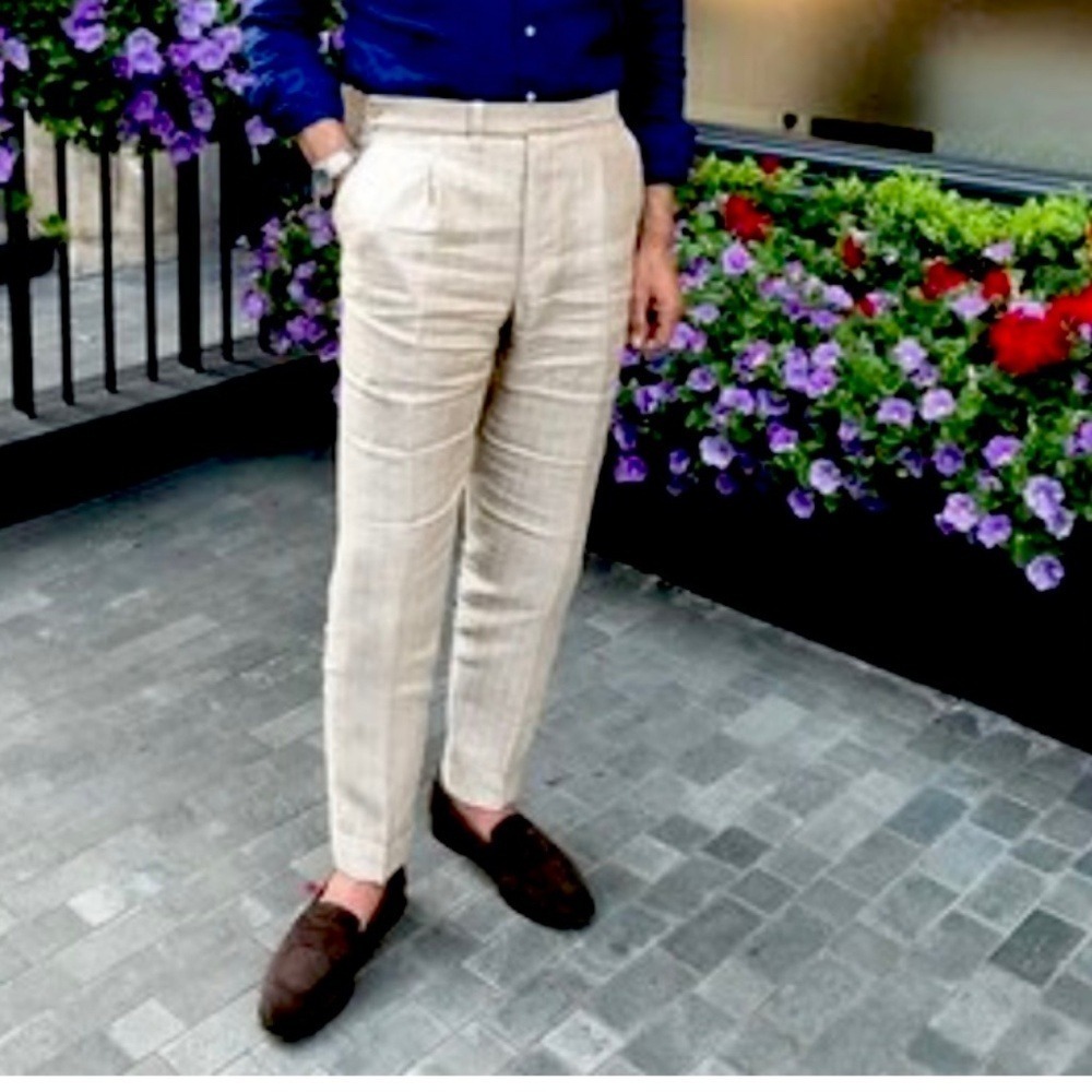 Kenneth Cole Reaction Linen Blend Trousers Men 35W Beige